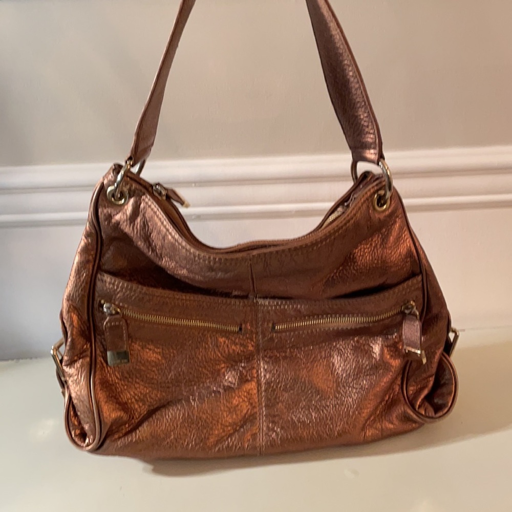 Authentic Michael Kors Metallic Copper Soft Leather Shoulder Bag Purse - Picture 4 of 15